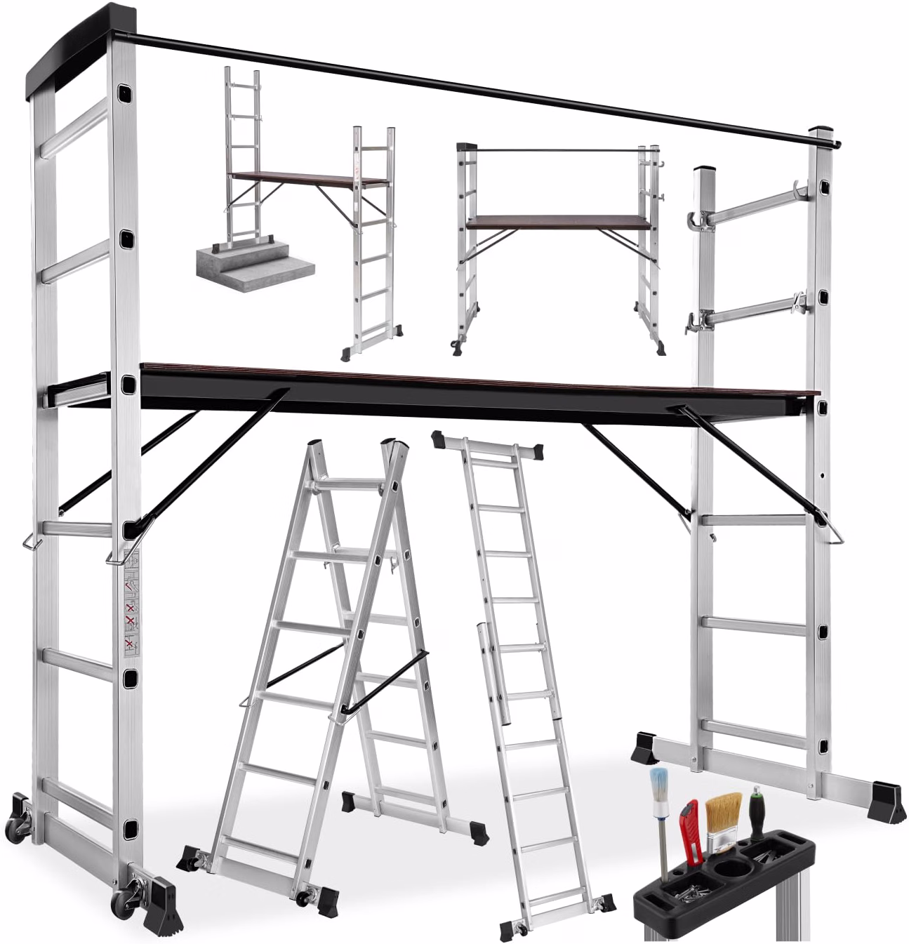 TecTake Escalera Plegable de Aluminio Multiusos 4 en 1